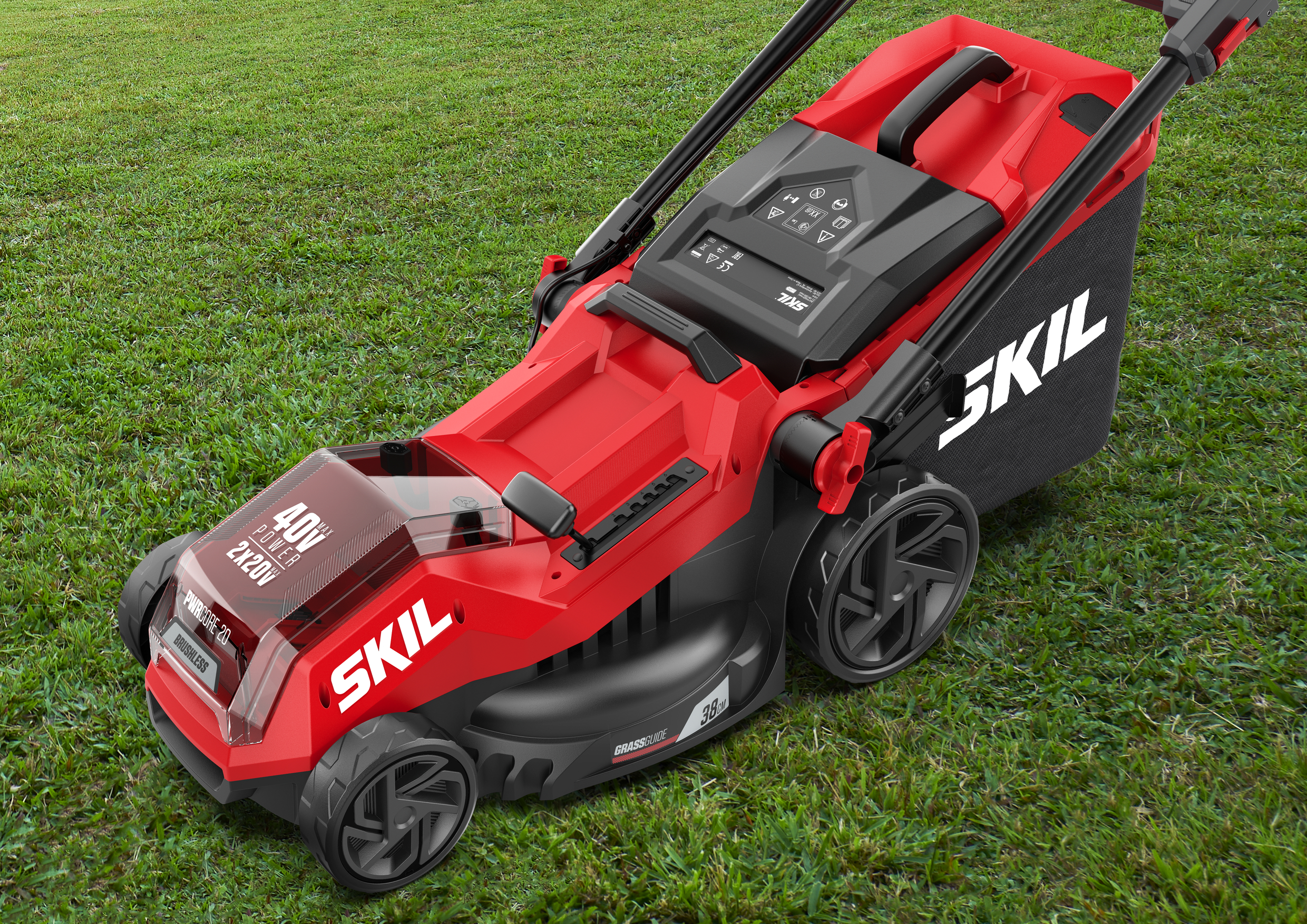 Skil Accu Grasmaaier 0135BA Maaibreedte 38 cm met Borstelloze Motor 20V Max li Inclusief Accu en Lader