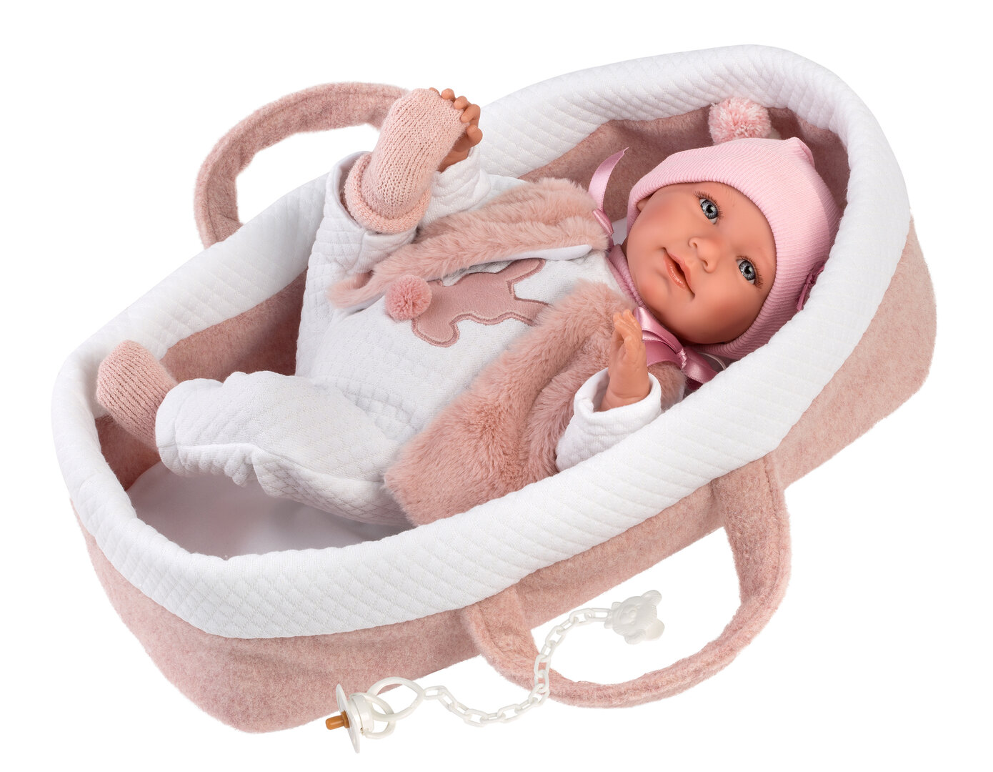Llorens Mimi Con Capazo 42 cm Roze met Draagtas, Lacht en Weent