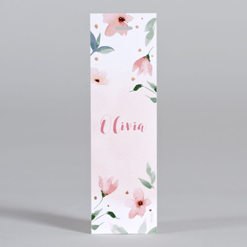 Buromac Kaartje voor Doopsuikerdoosje Wit-Rose Aquarelbloemen Goudfolie