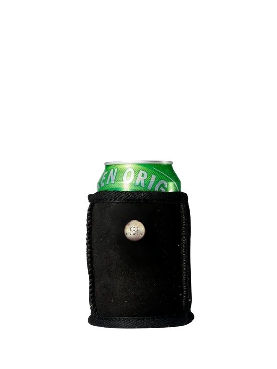 Kywie Blikjes-/Flesjeskoeler Koozie Black Suede 8.6x10.5 cm - 100% Schapenvacht - Wol Zwart - 330ml
