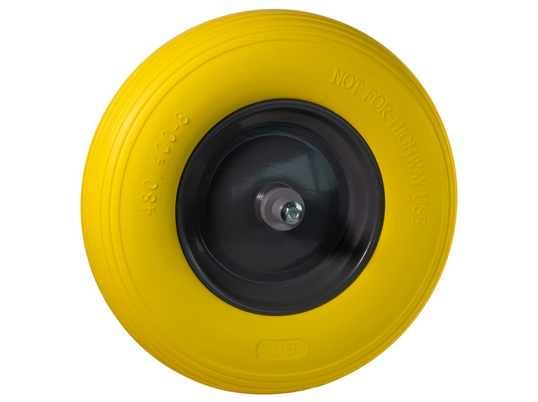 Hummer Kruiwagenwiel 400x8 Geel Softwiel Metaal Kogellagers 13 cm As