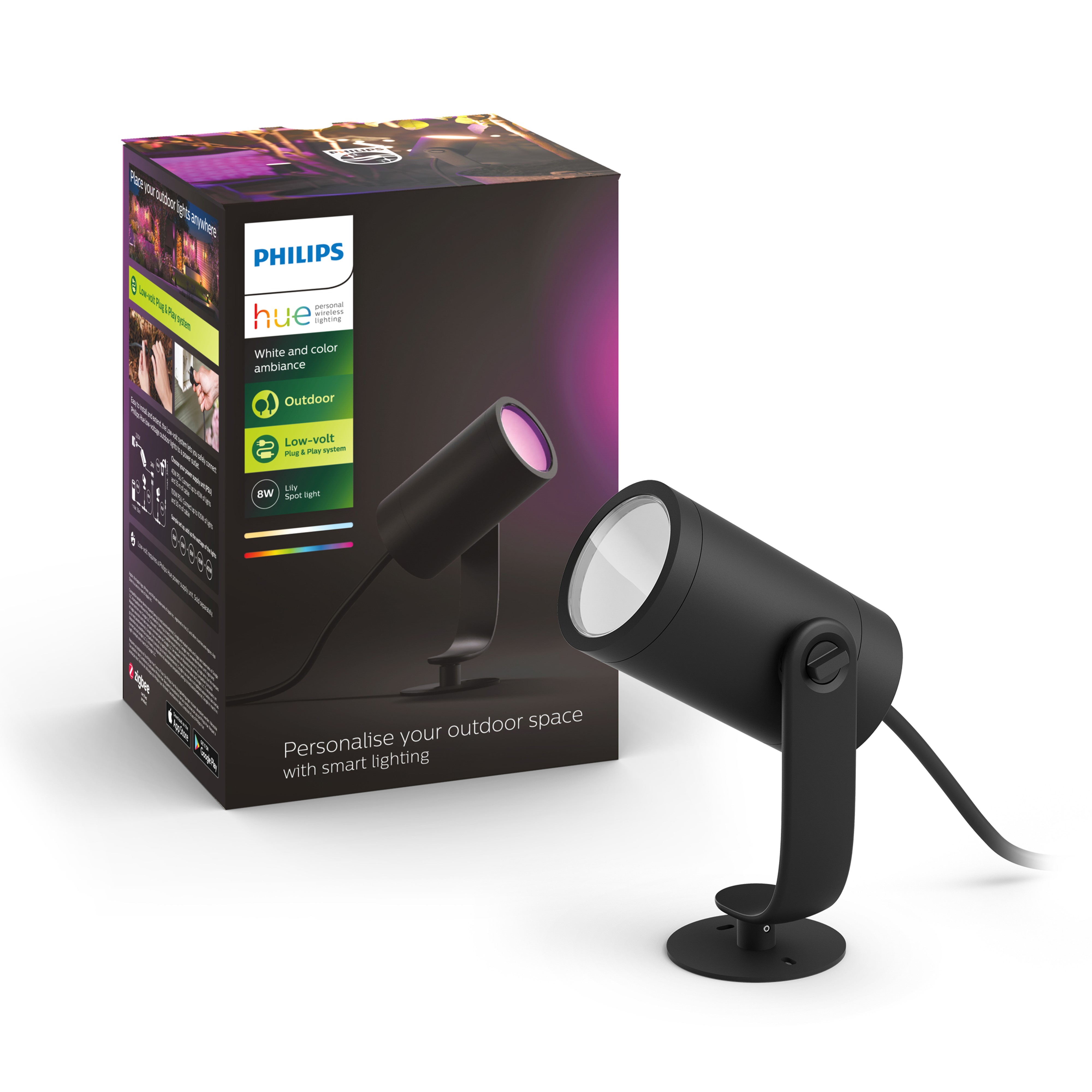 Philips Hue Spot Lily Extension Zwart 8W White&Color Ambiance IP65 Outdoor
