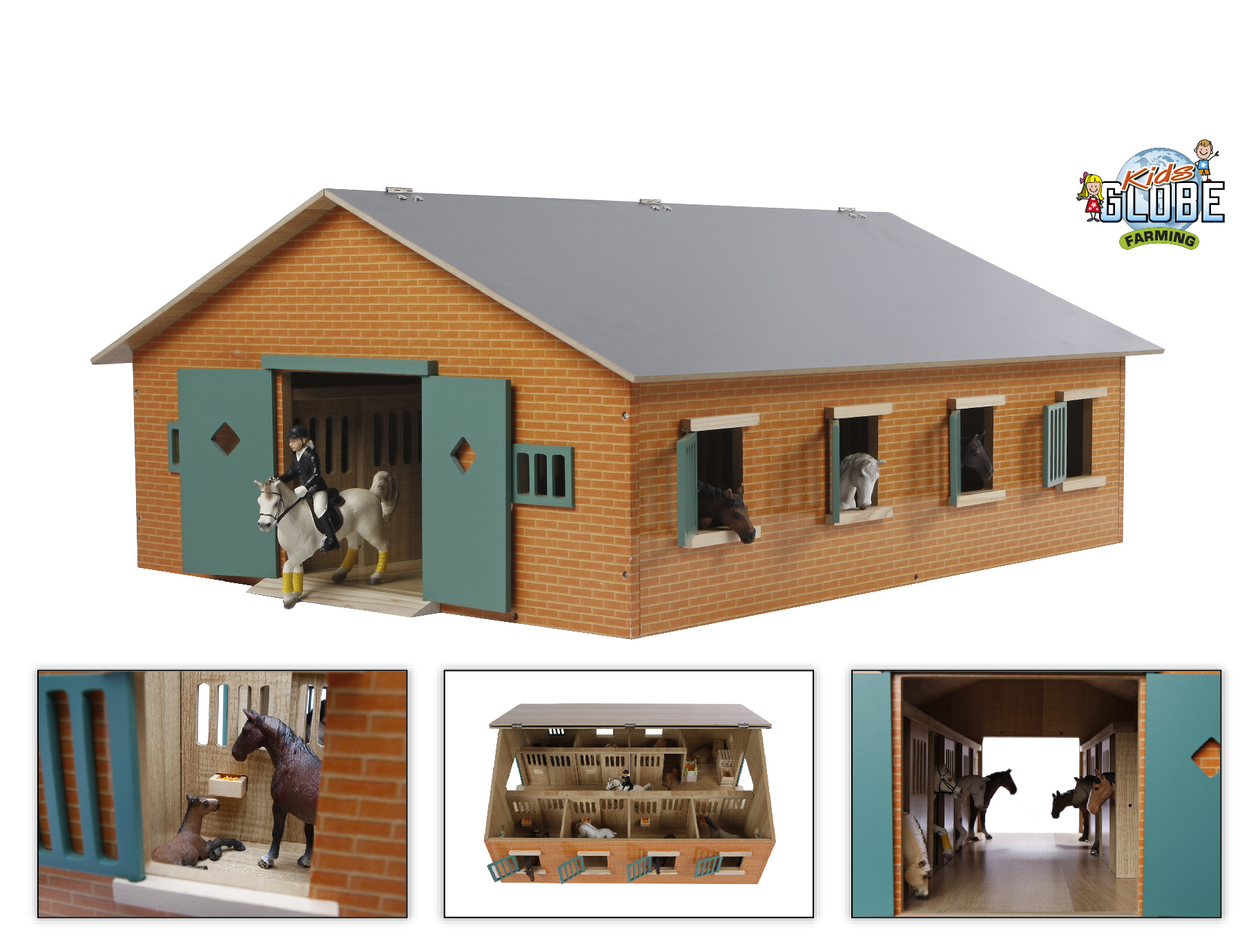 Houten Paardenstal 72.5 x 60 x 37.5 cm met 7 Boxen voor Schleich paarden