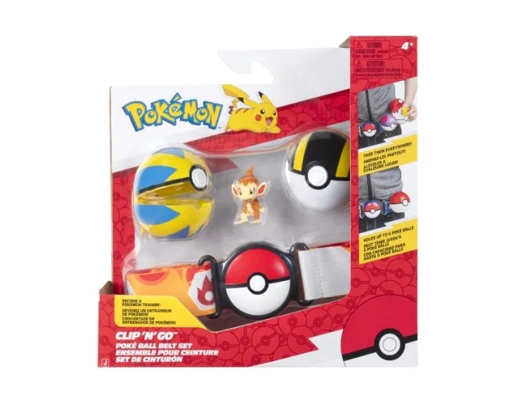 Pokemon - Clip'N Go Poke Ball Belt Set - Chimchar with Quick Ball, Ultra Ball, & Fire-type Themed Belt 