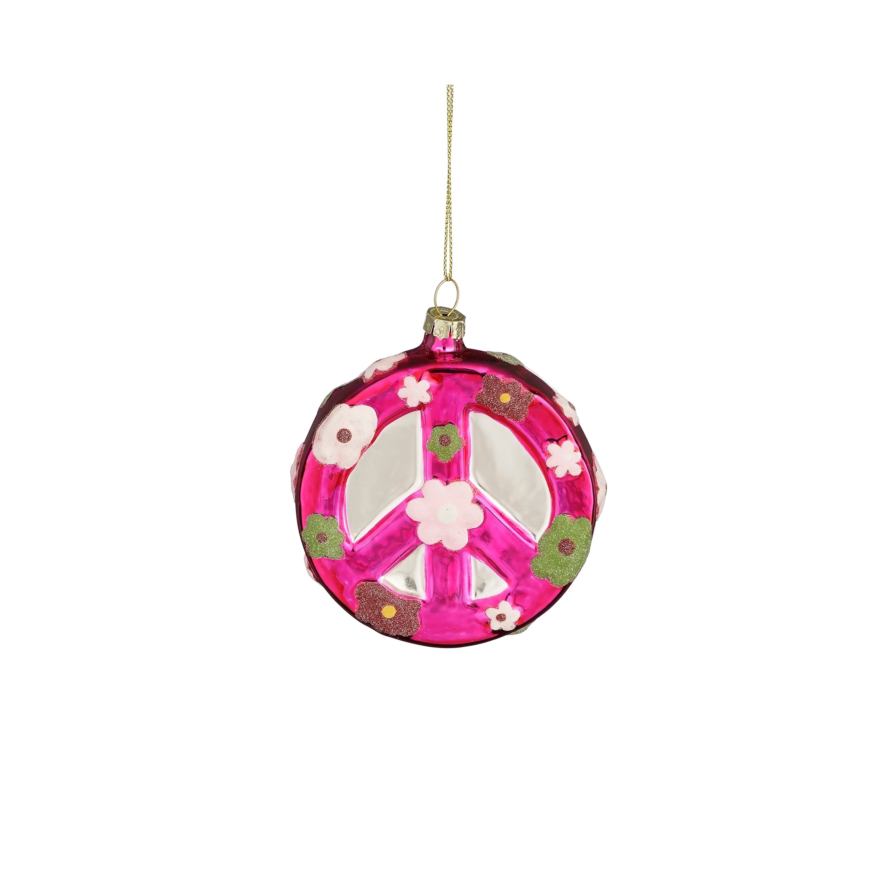 Boomhanger Glas Mica  Peace Roze 9x3 cm