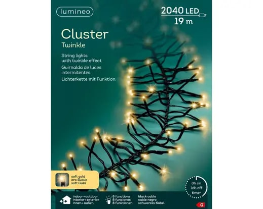 Kerstverlichting LED Cluster Twinkle 19m - 2040 leds - Black/Soft Gold - In/Outdoor