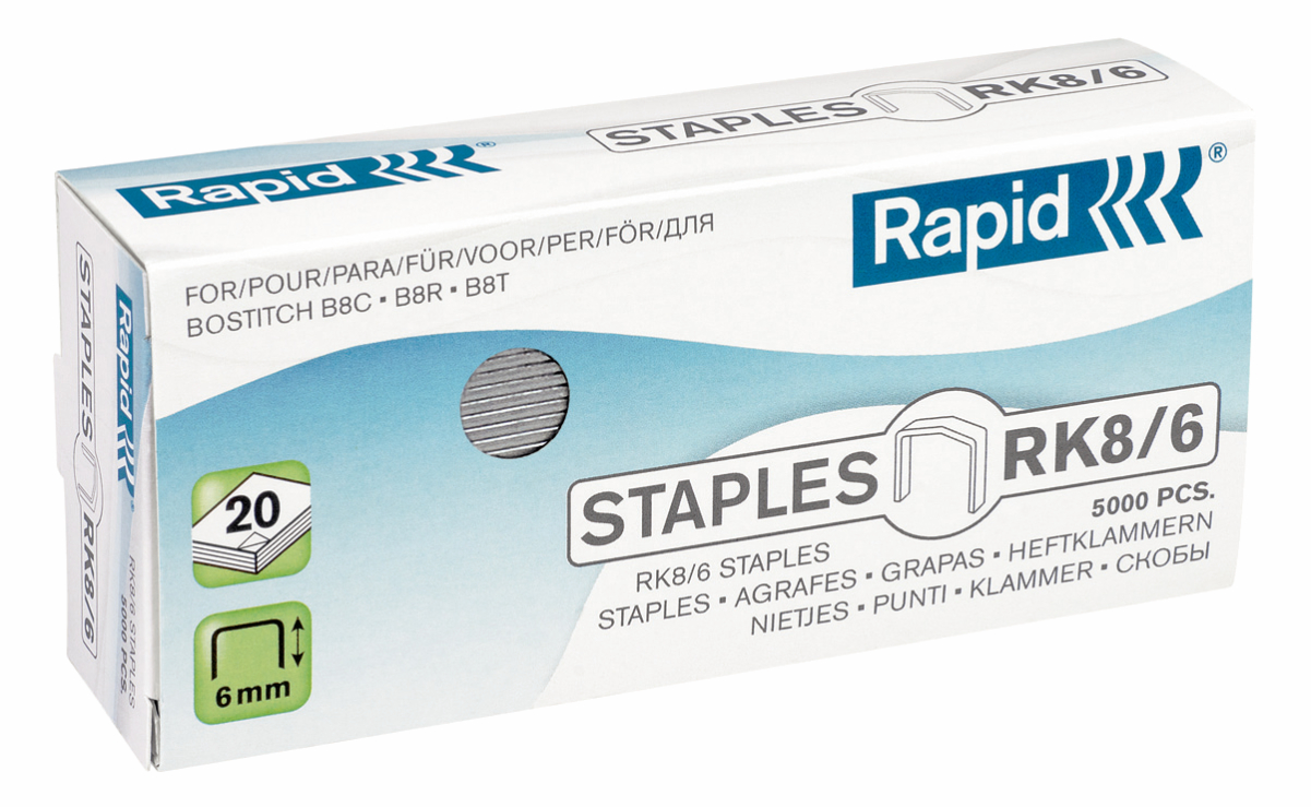 Rapid Nietjes RK8/6Ge 5000 Stuks tot 20 Vellen 80g - voor Bostitch