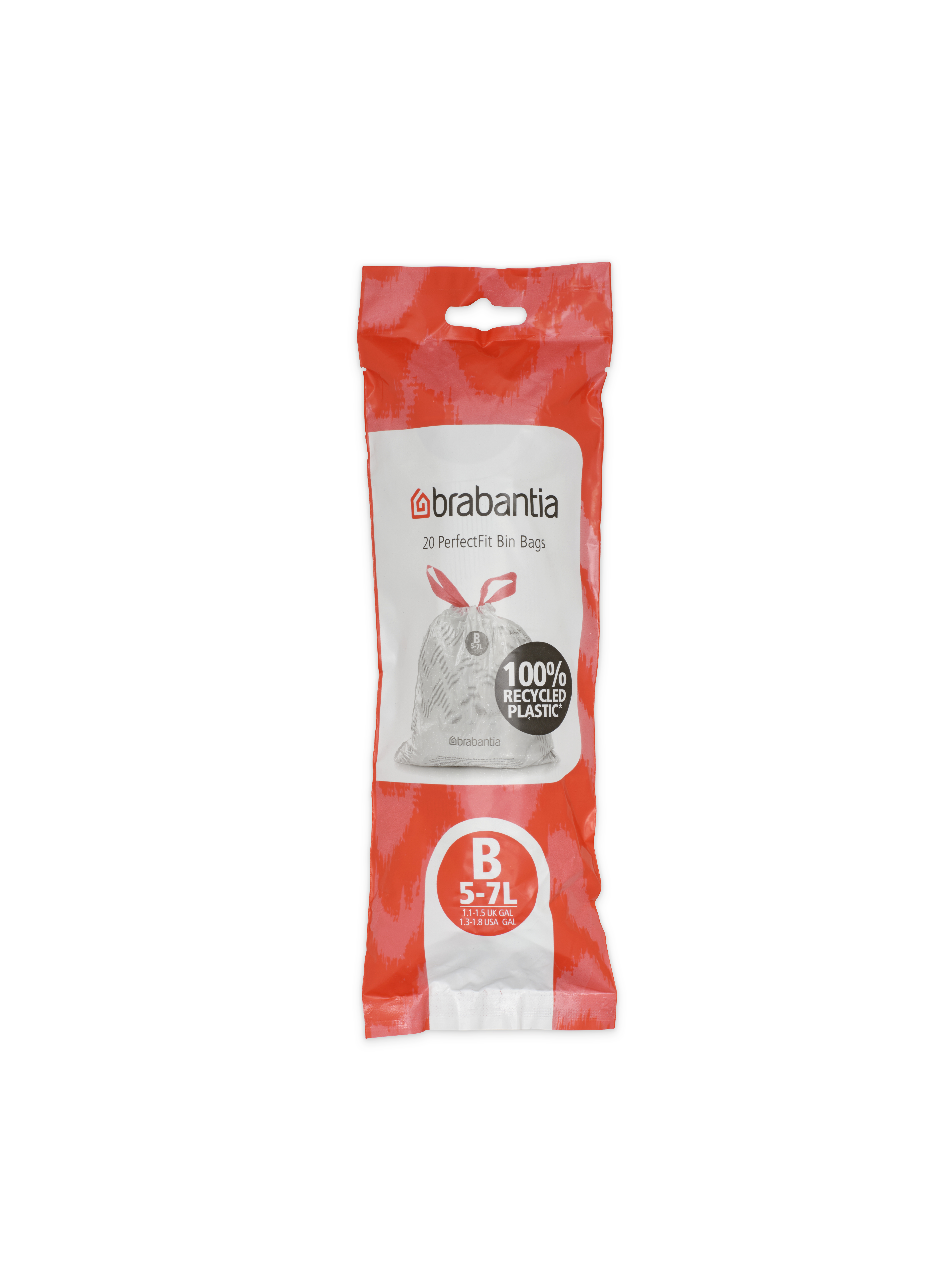 Brabantia Afvalzakken 5l PerfectFit Code B 20 stuks - met Trekbandsluiting - 100% Recycled