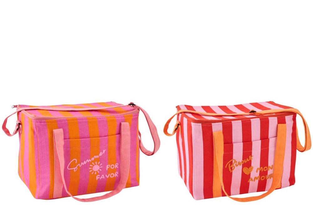 J-Line Lunchtas Summer/Bisous 33x20x25 cm - Katoen - Gestreept - assorti - prijs per stuk