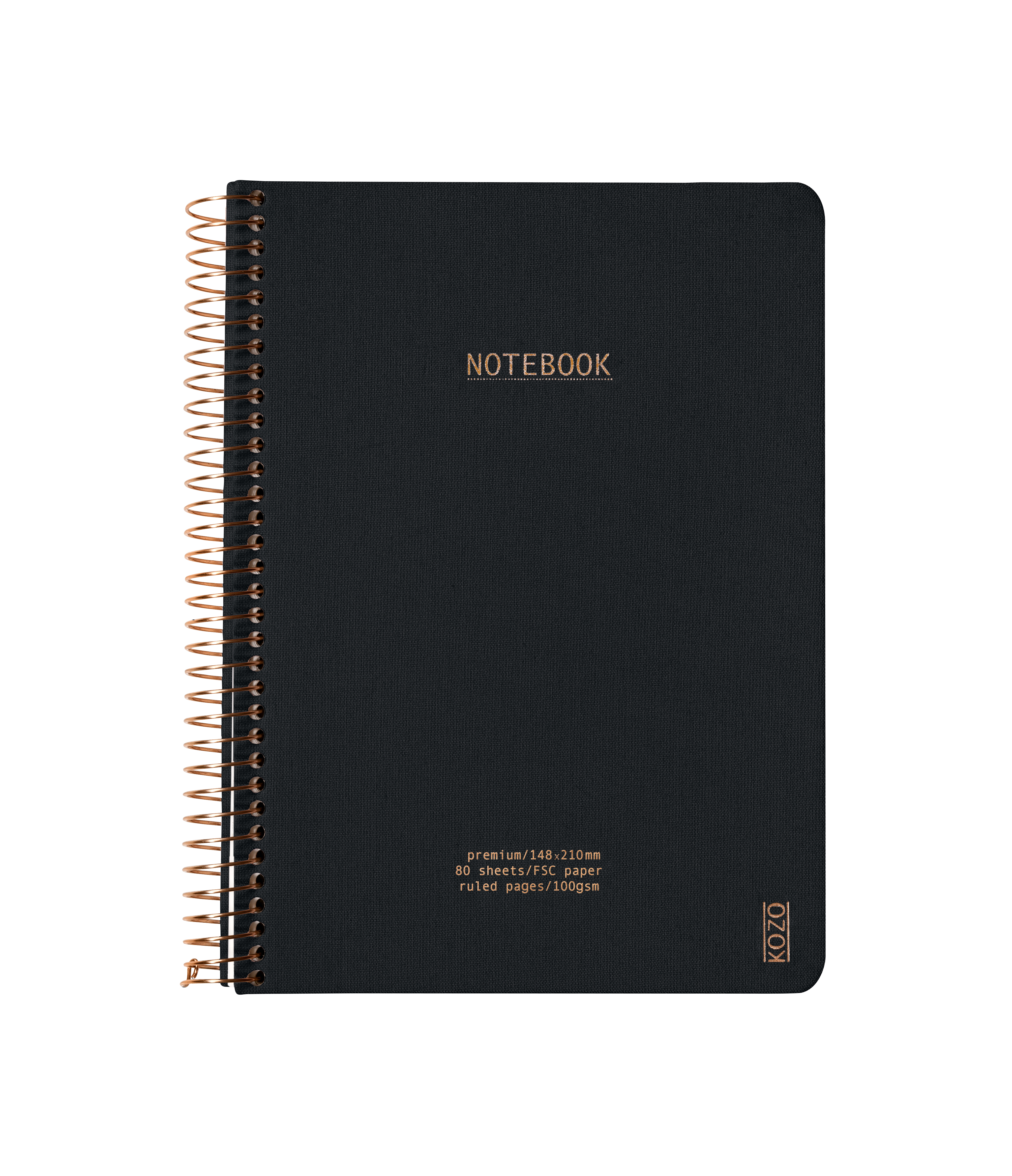 KOZO Notebook A5 Premium Black Spiraal Gelijnd 80 vel