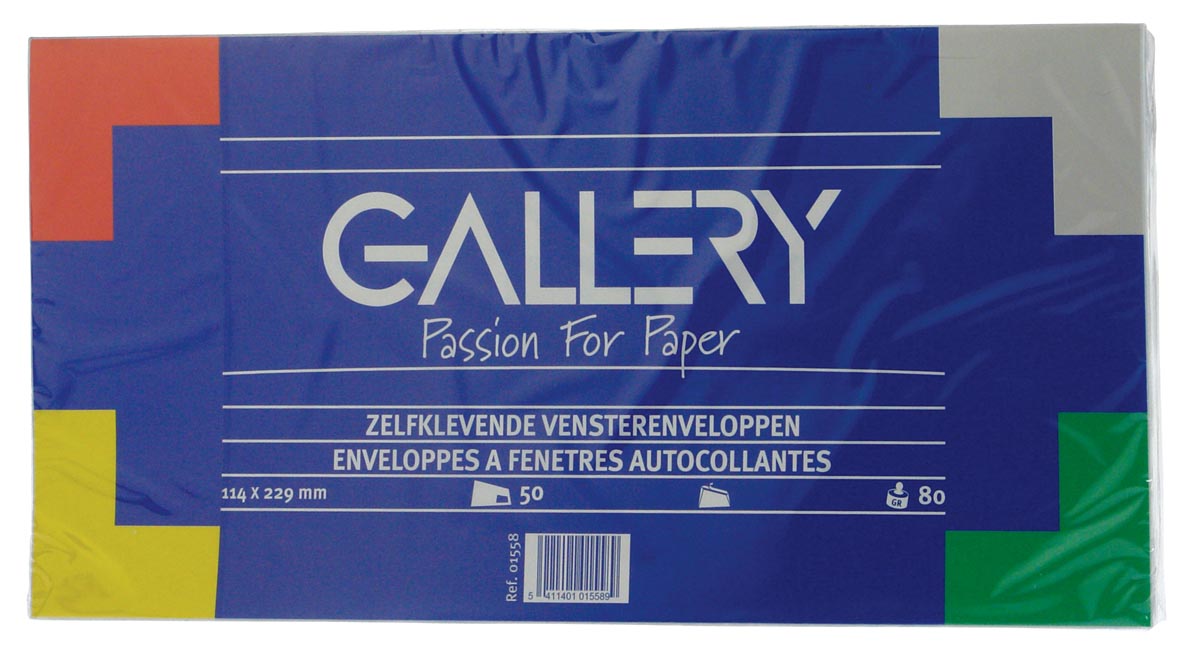 Enveloppen 114x229mm - met Venster Gallery - Wit - 80g - Strip - 50 stuks