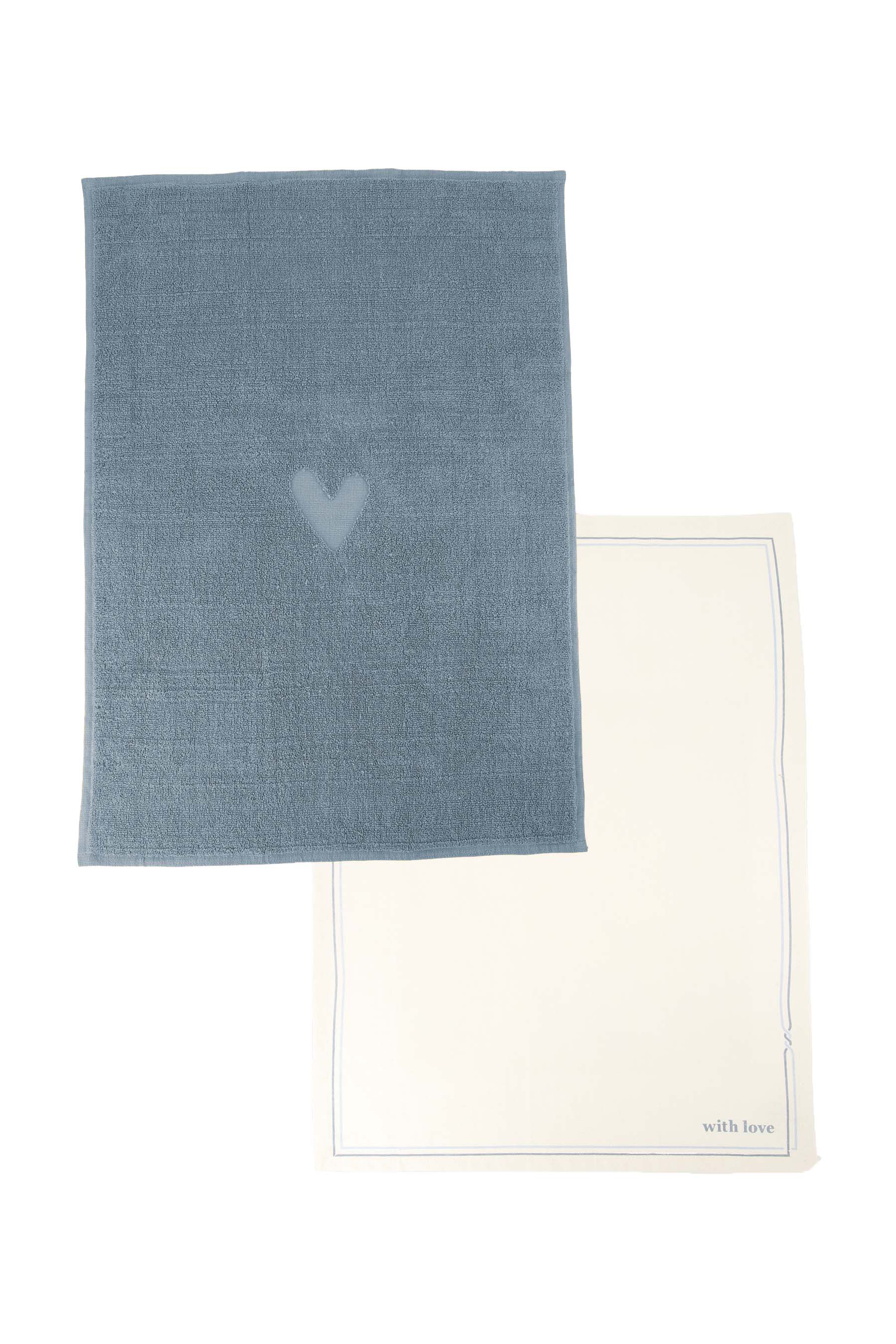 Zusss Keukenhanddoeken With Love 70x50 cm set 2 stuks - Katoen - White/Ash Blue