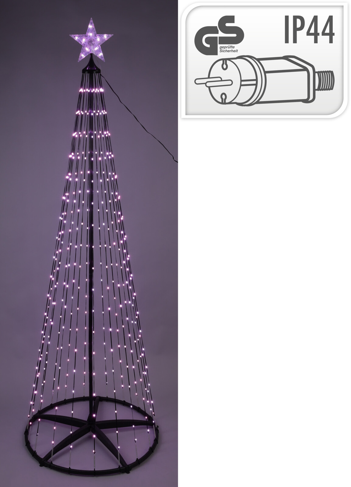 Decoboom RGB LED Zwart met Topster 210cm - 370  led - diam. 70cm - met Grondpin en Remote Control