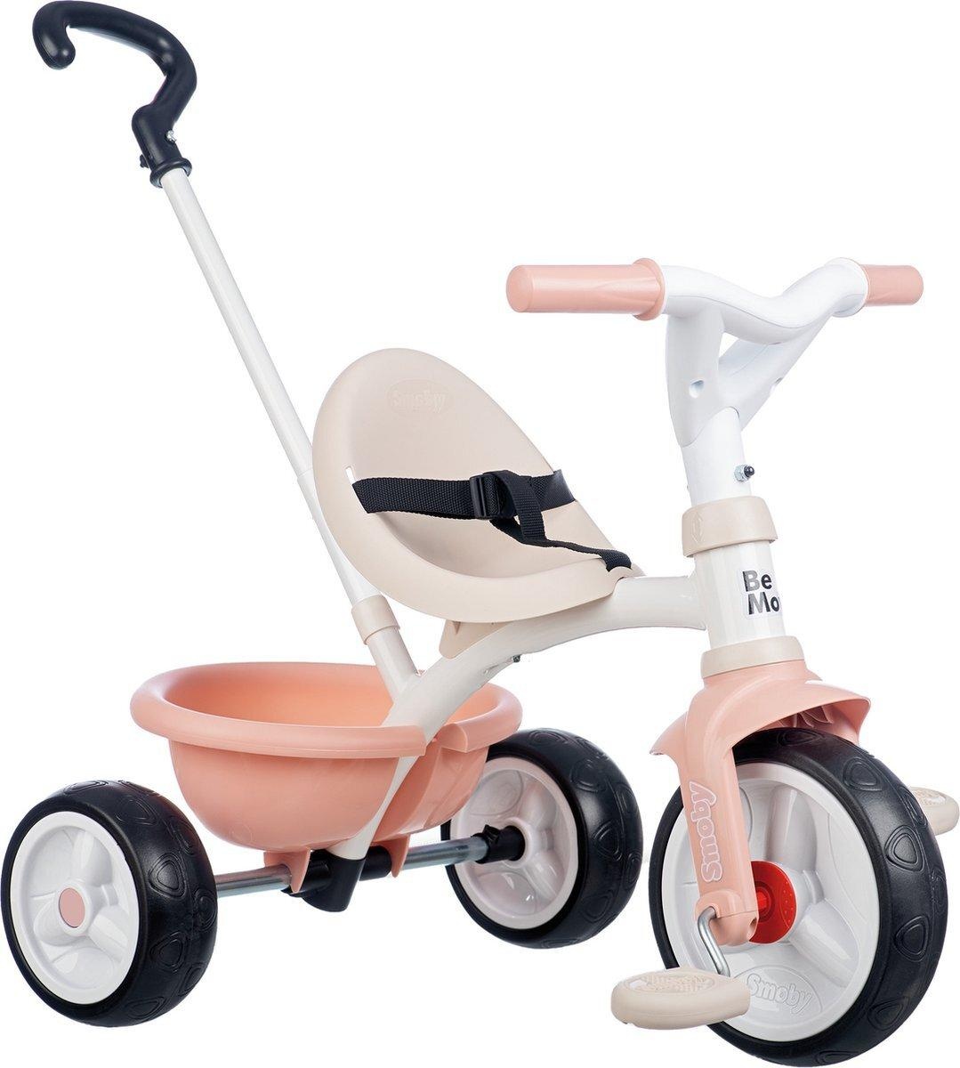 Smoby Be Move Driewieler Metaal Roze Fluisterbanden, duwstang en kipbakje