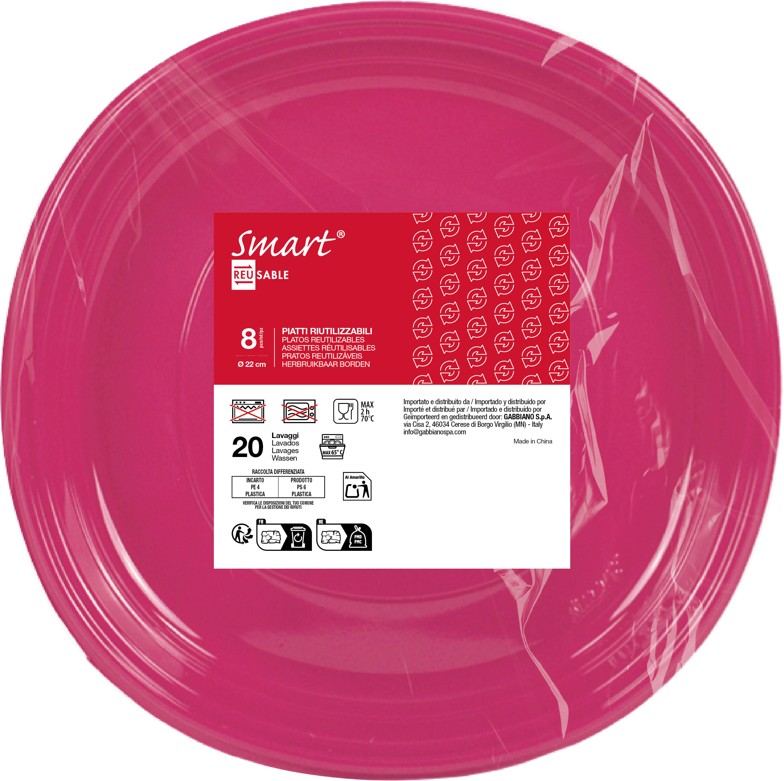 Smart Bord Rond Fuchsia Herbruikbaar 22cm - 8 stuks