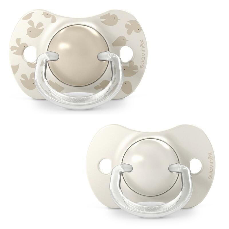 Suavinex Fopspeen SX Pro Birdies Silicone Symmetrisch Beige 6-18 maand - 2 stuks