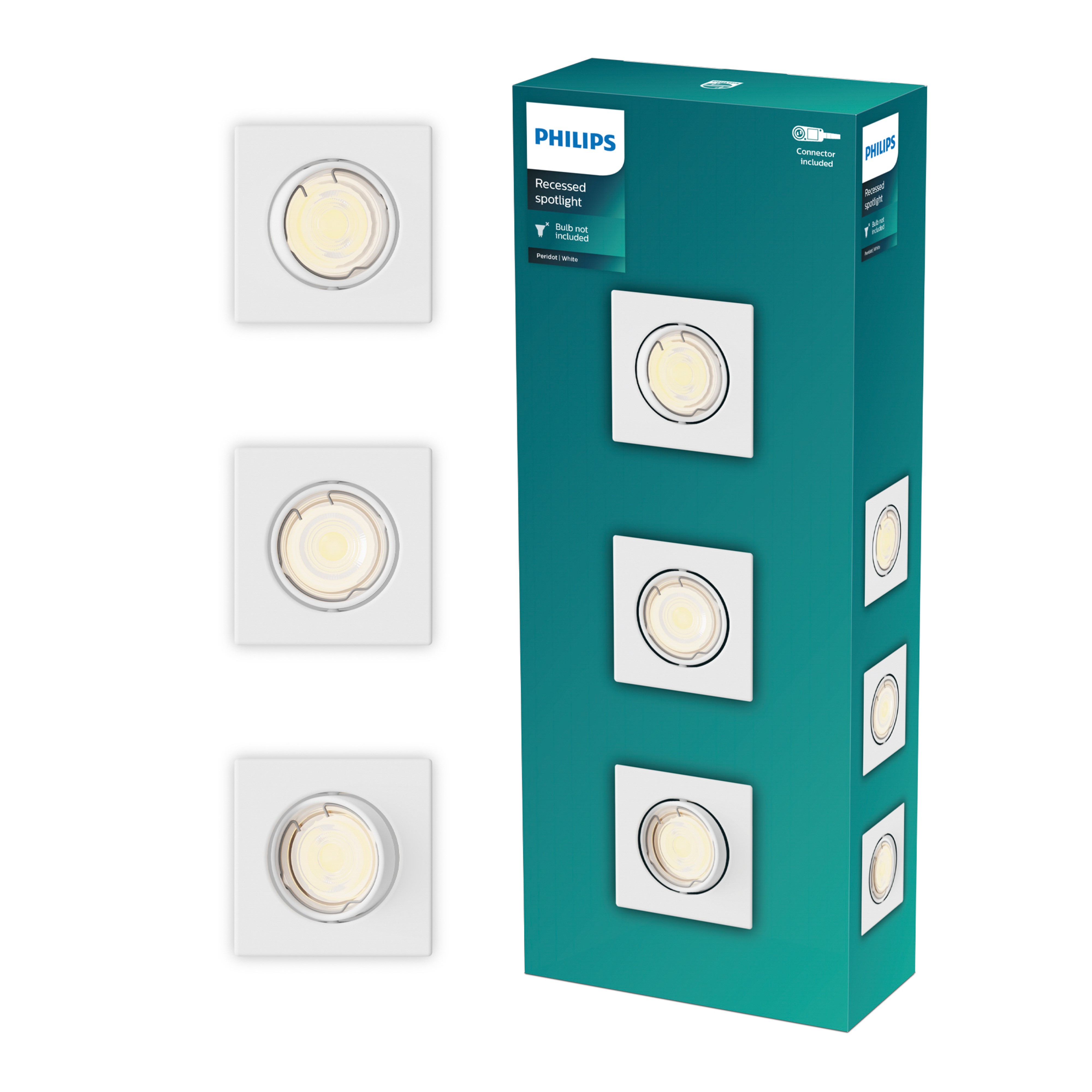 Philips Inbouwspot Peridot Vierkant Richtbaar GU10 Wit - 3 stuks
