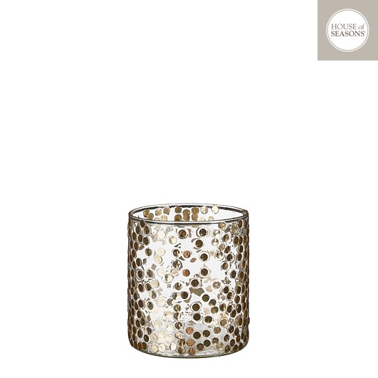 House of Seasons Theelichthouder Goud 8x9 cm - Glas