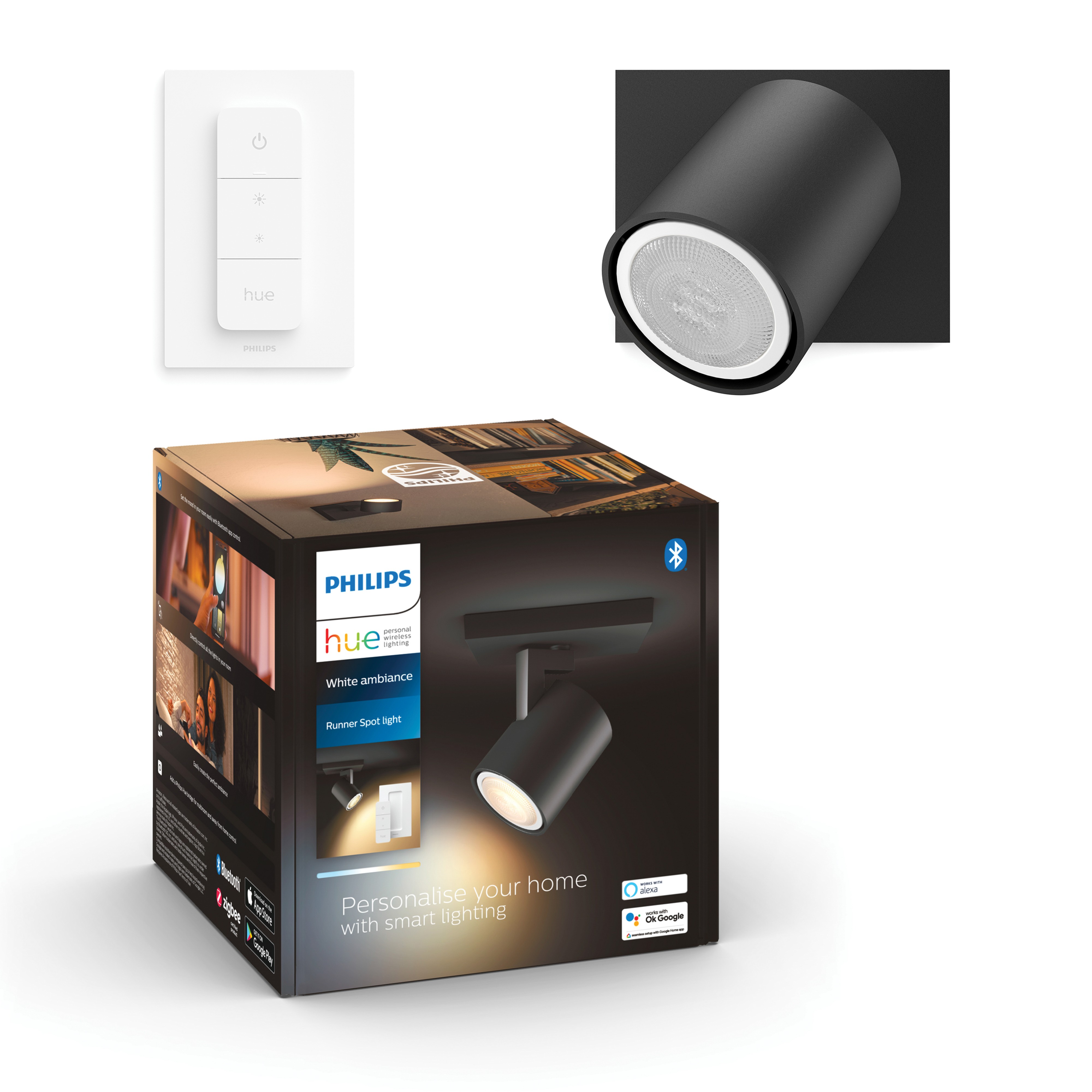 Philips Hue Opbouwspot Runner Zwart 1x GU10 5W White Ambiance met Switch