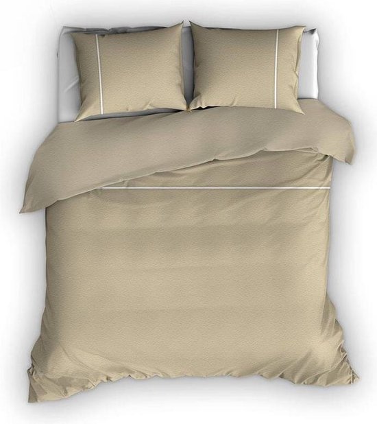 Romanette Dekbedovertrekset Duchesse 260x200-220 cm Flanel Sand met Witte Naad