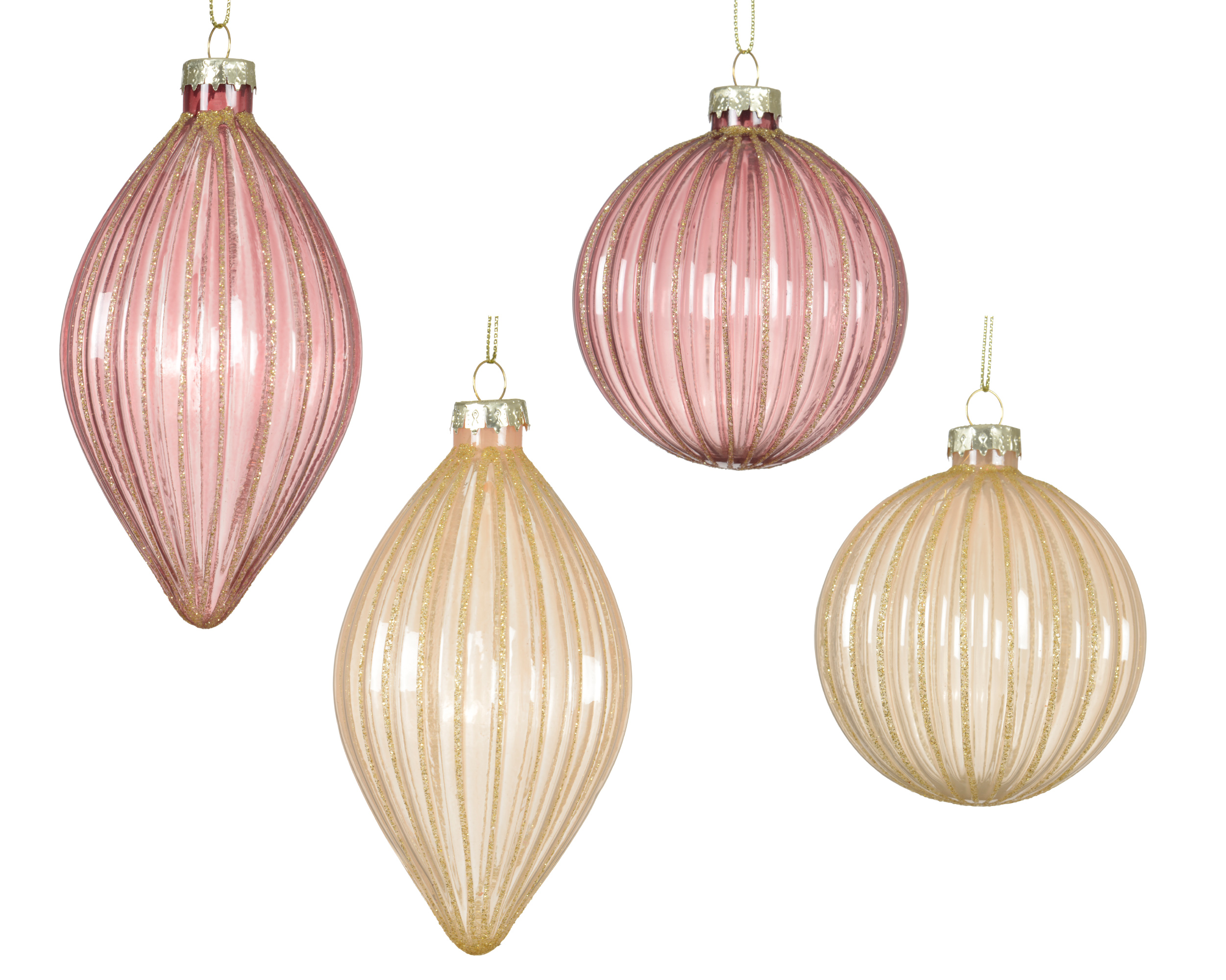 Kerstbal Glas 8cm met Glitter Lijnen - assorti - prijs per stuk