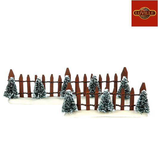 Luville Houten Hek met Bomen 13x3x4 cm set 2 stuks