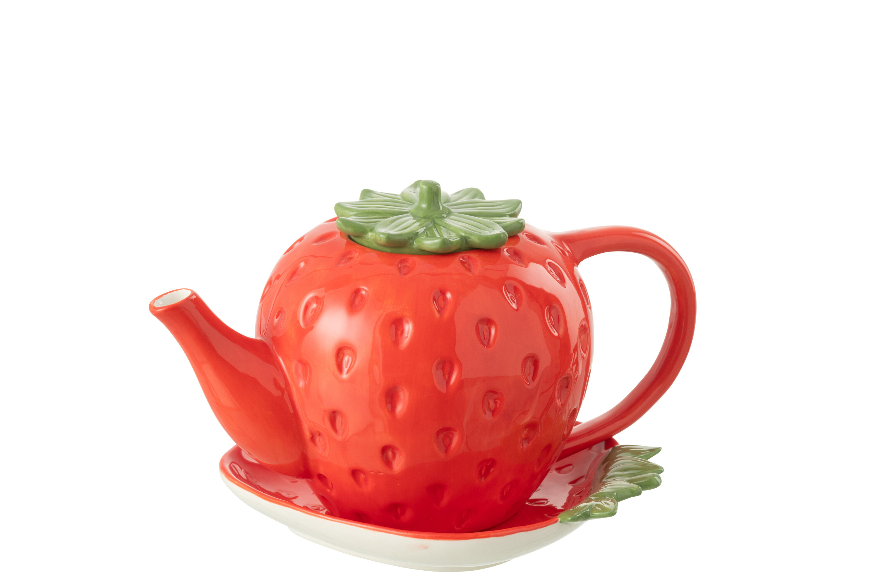 J-Line Theepot Aardbei 20.5x13x17 cm - met Bordje - Rood