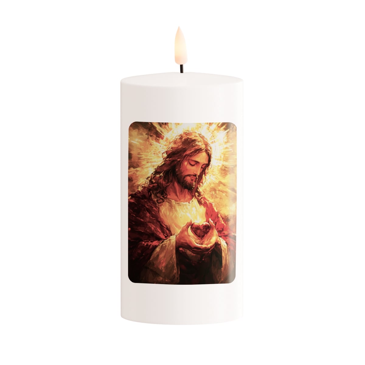 LED Grafkaars Delight Jesus Christ Holy Heart - 7.5x15 cm - Wit - op Batterijen (excl.)