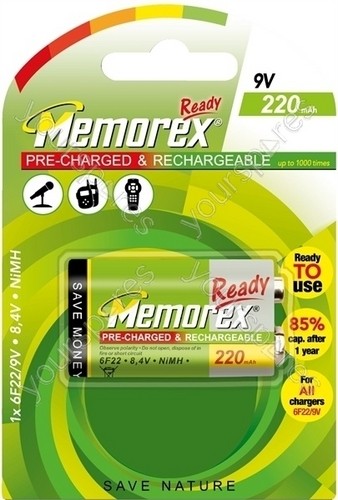 Memorex Herlaadbare Batterij 6F22 9V 220mAh 8.4V NiMH - 1 stuk