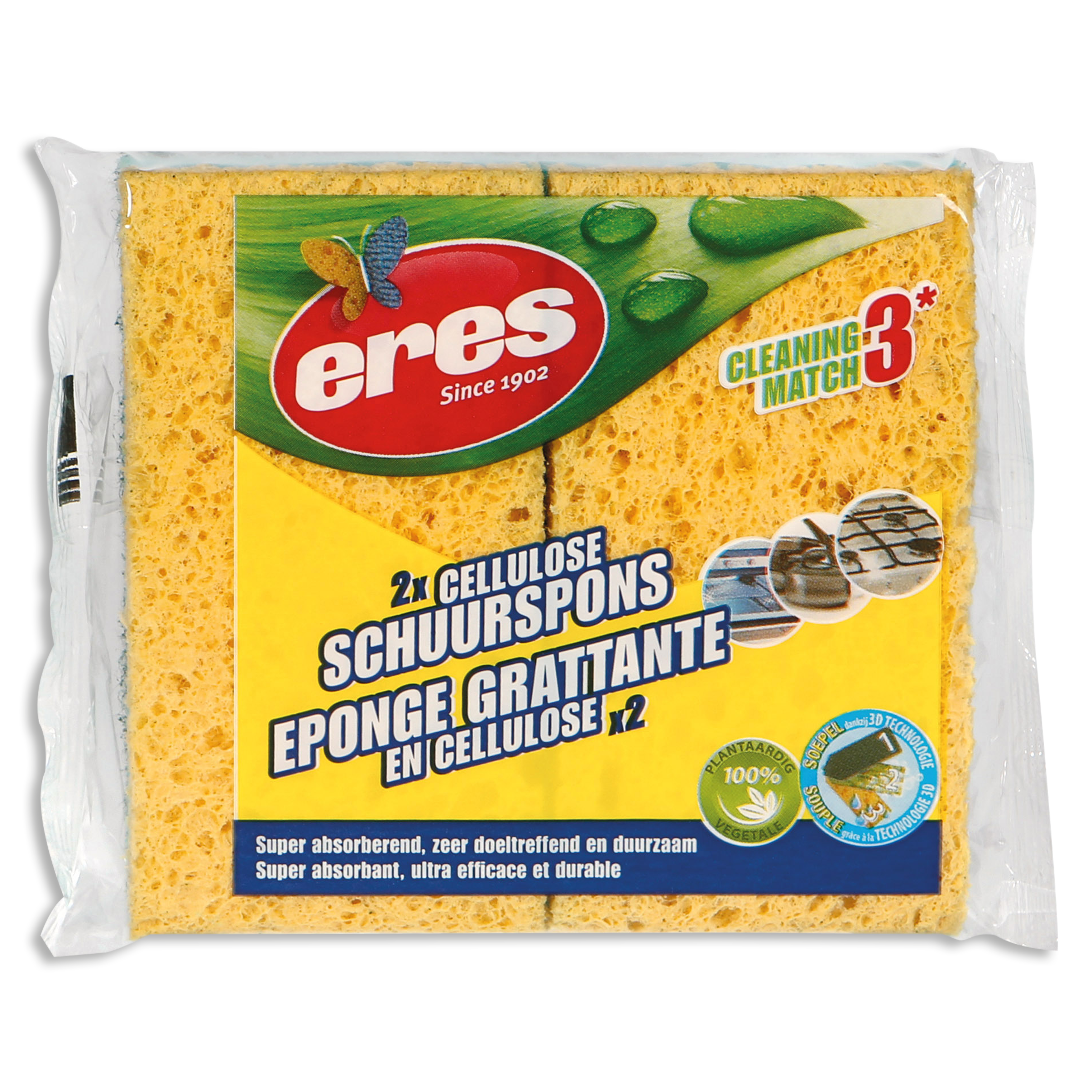 Eres Schuurspons Cellulose - 2 Stuks 110x60x25 mm