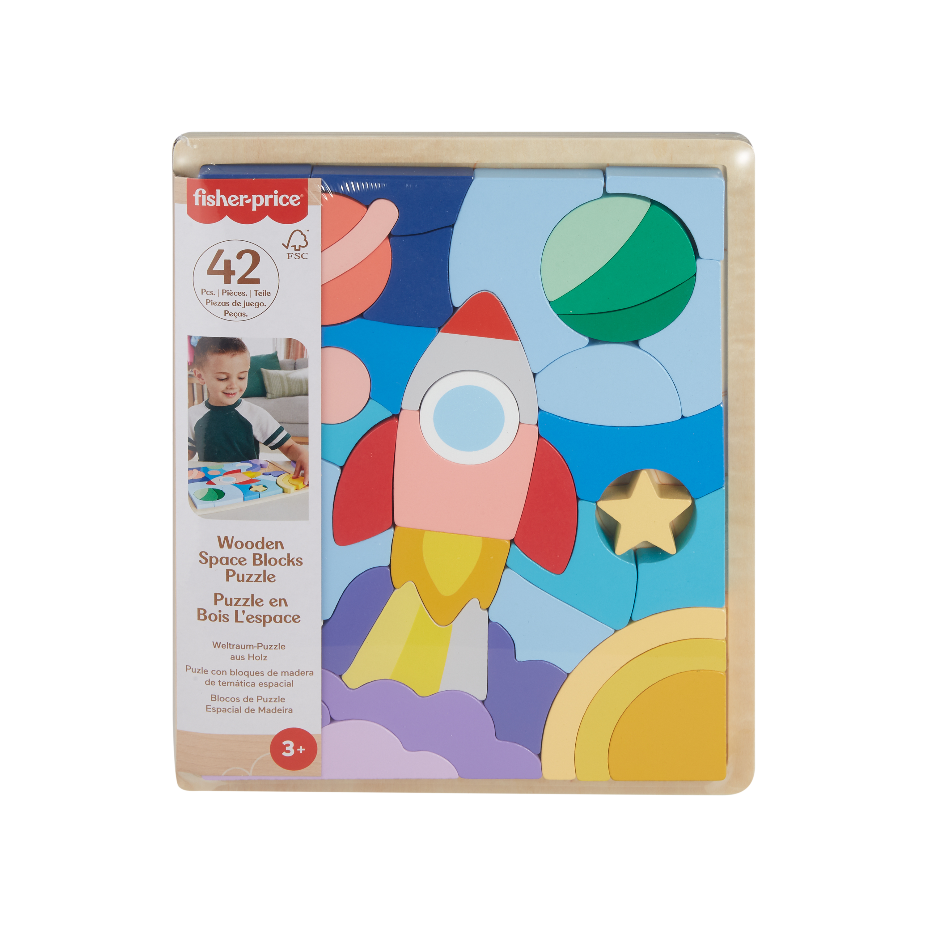 Fisher-Price Houten Space Blocks Puzzle, 42 houten stukken