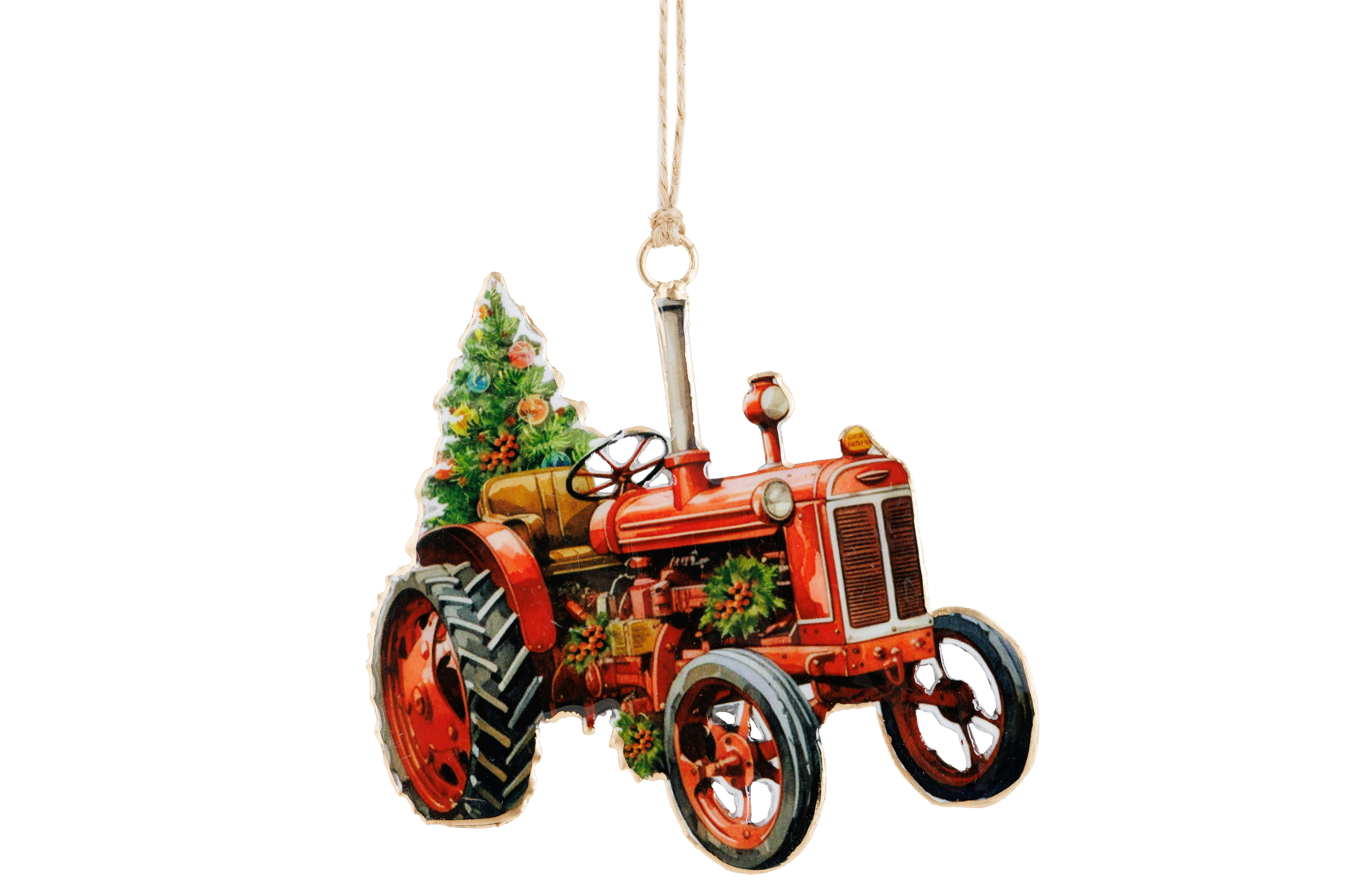 Boomhanger Cosy@Home Vintage Tractor 10x10 cm - IJzer - Rood/Groen