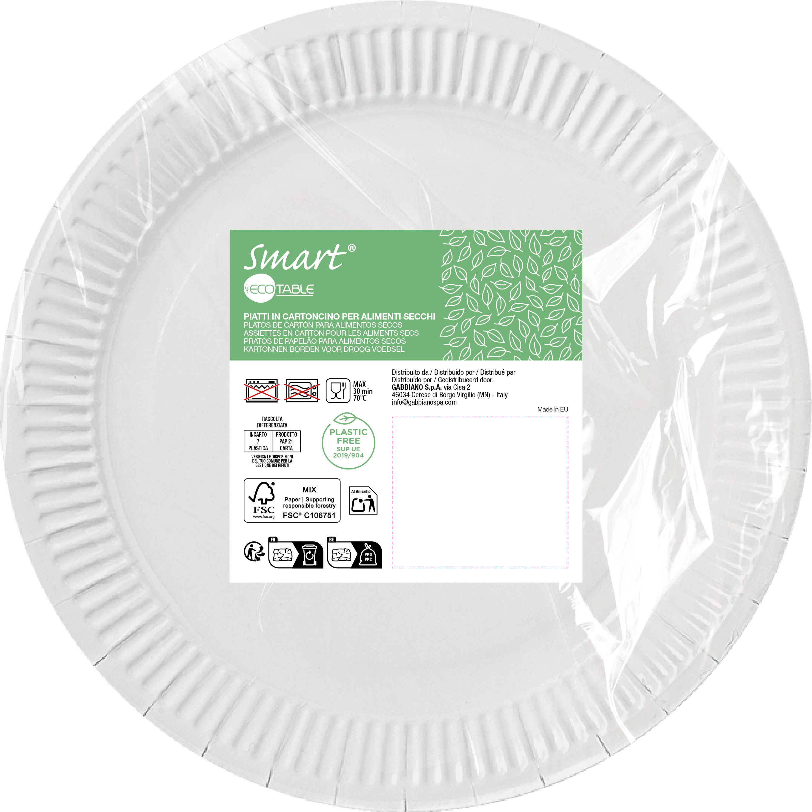 Perla Festa Bord Karton voor Droge Voeding Wit 23cm - 30 stuks