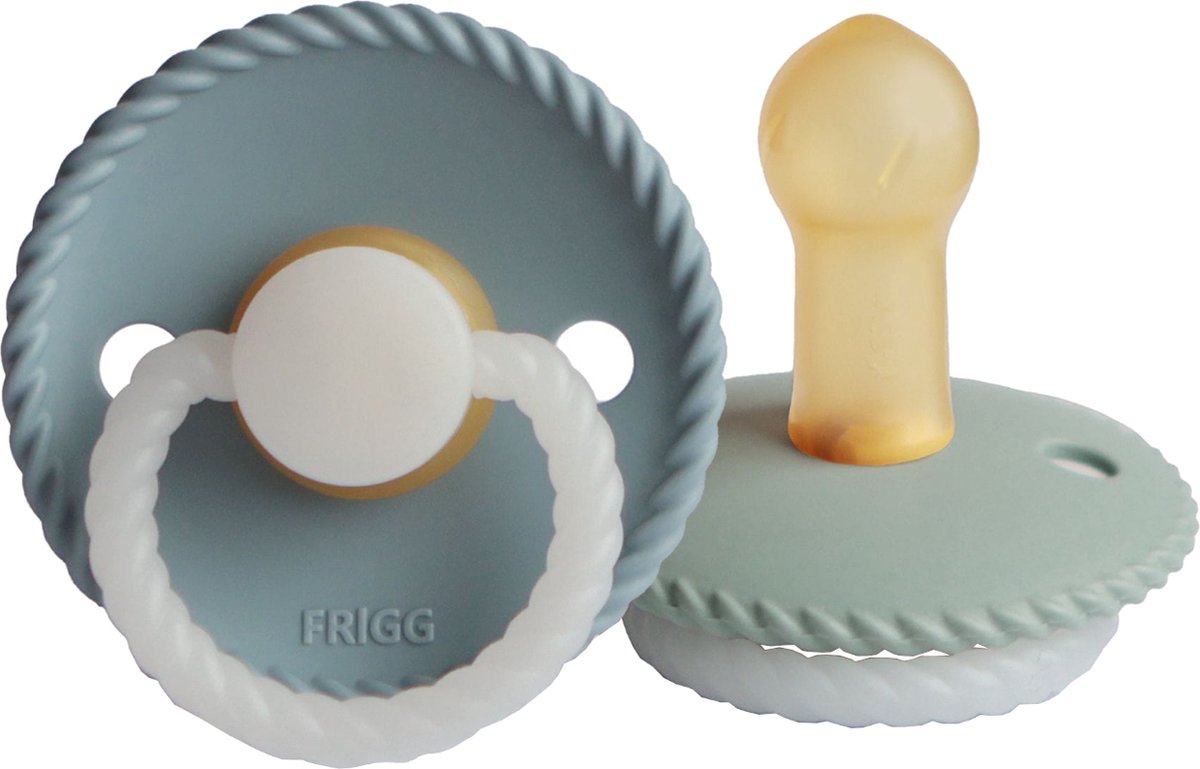 Frigg Fopspeen Rope Latex Glow in the Dark Stone Blue-Sage 0-6 maand - 2 stuks