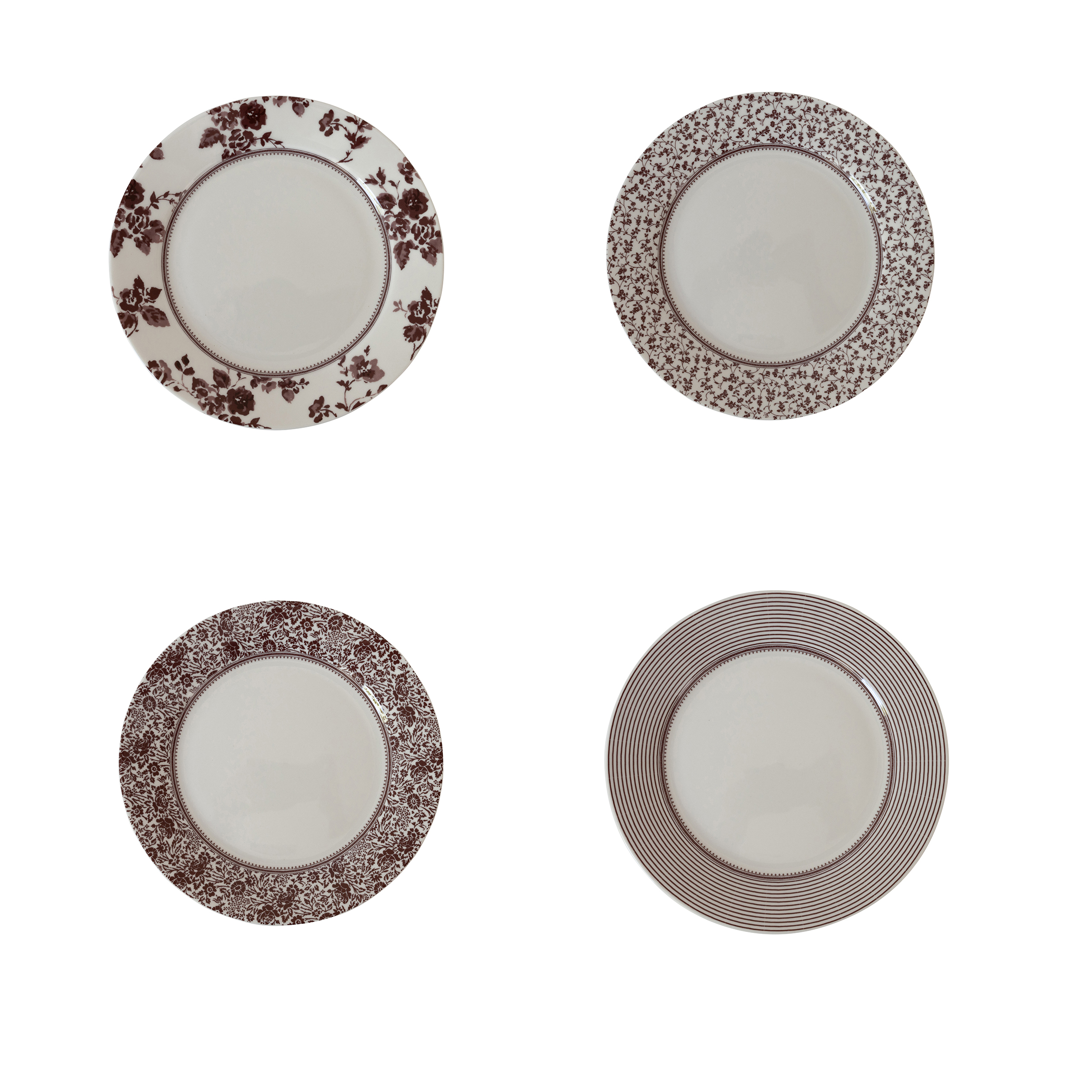 Laura & Ashley Plat Bord Damson Rose 20cm set 4 stuks - New Bone China