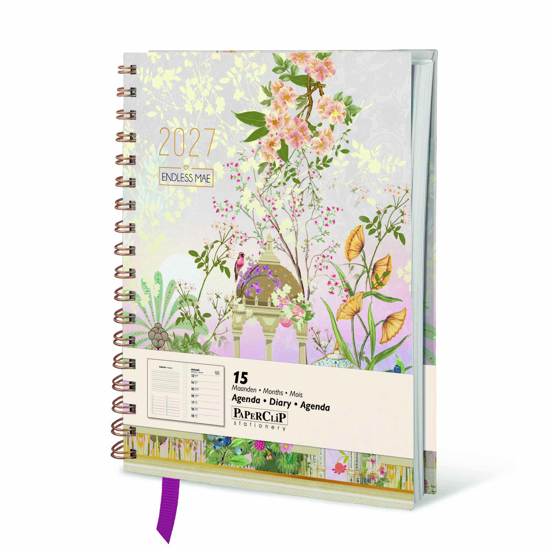 Paperclip Bureau Agenda 2027 Endless Mae Spiraal 15M 1week/pag+Notes 17.5x23.5 cm