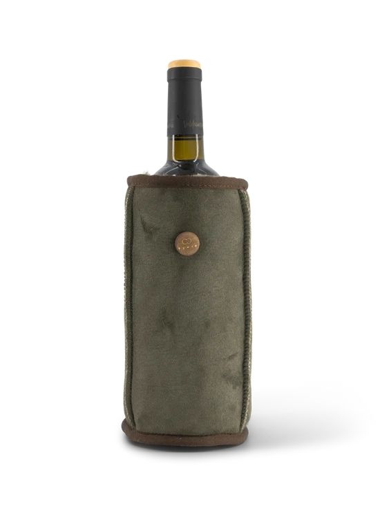 Kywie Wijnkoeler Khaki Suede 11x21 cm - 100% Schapenvacht - Wol Khaki - 750ml/1l