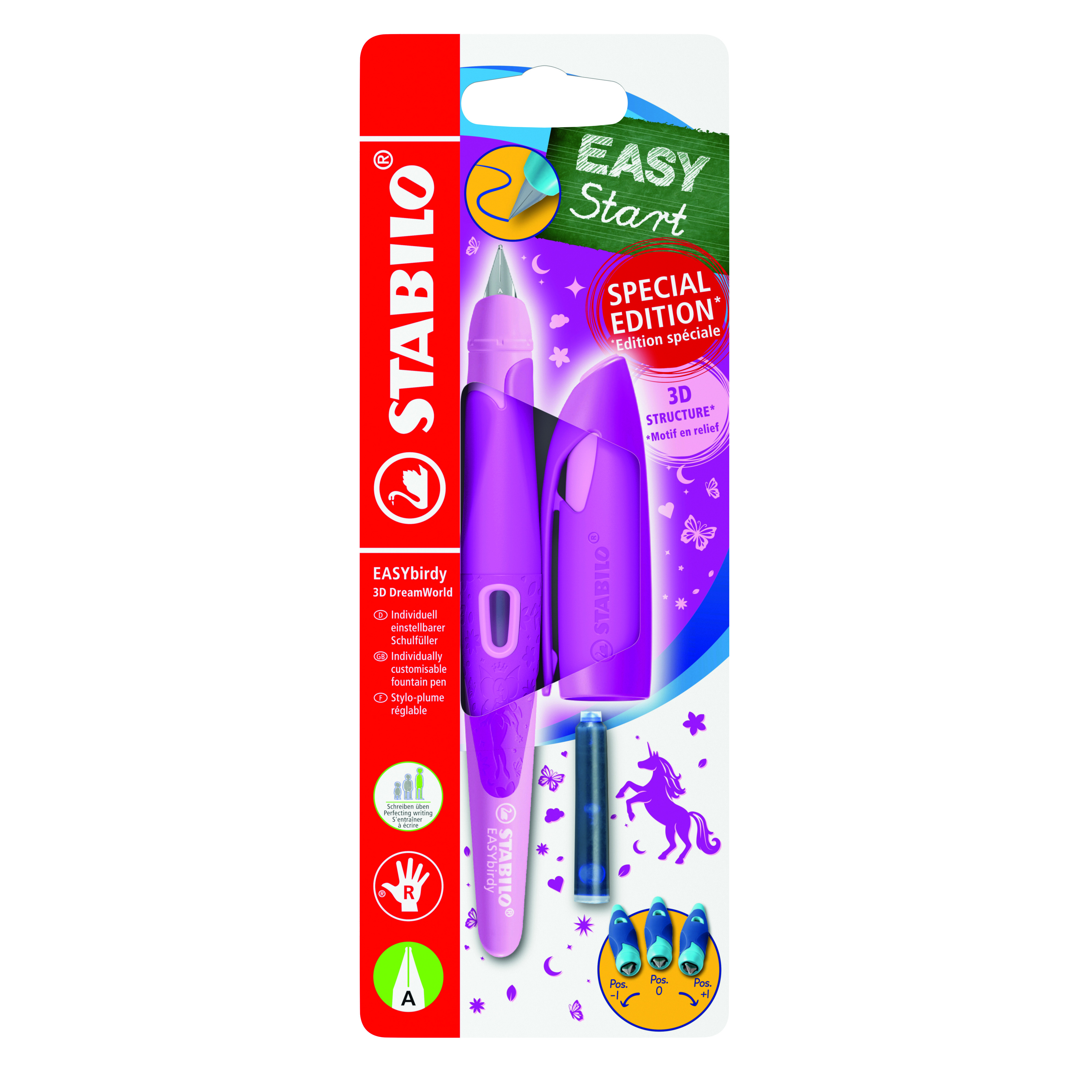 STABILO EASYBirdy Vulpen 3D DreamWorld Roze Rechts met Vulling-Tool - Blister