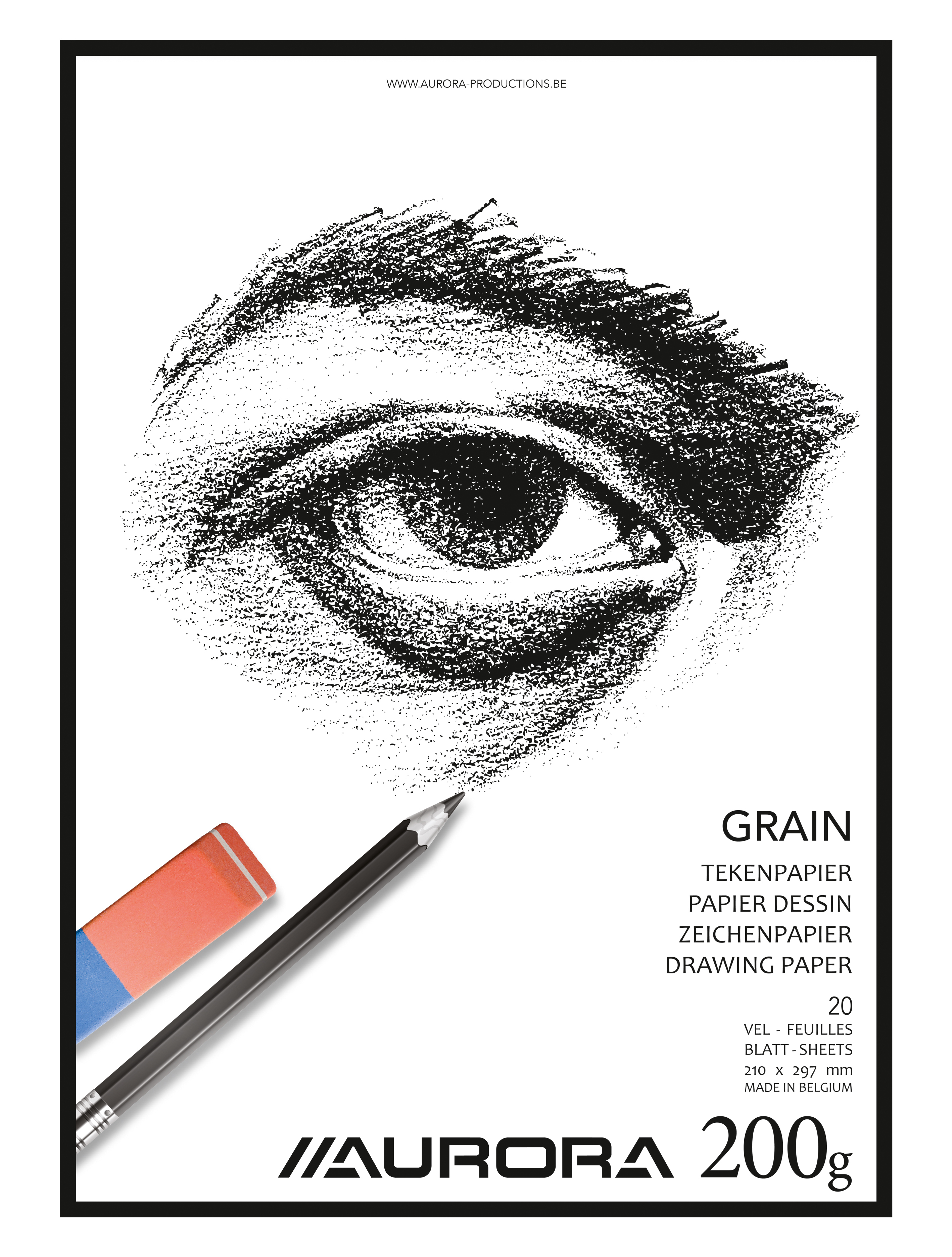 Aurora Tekenblok A4 Grain Wit Papier 210x297 mm - 200 g - 20 vellen