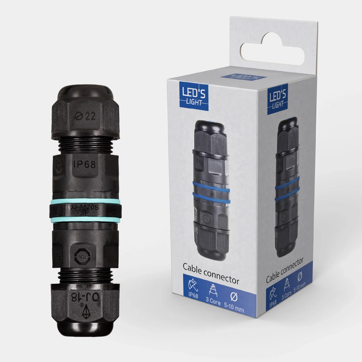 Led's Light Waterdichte Connector IP68 Zwart voor kabels van 5-10mm