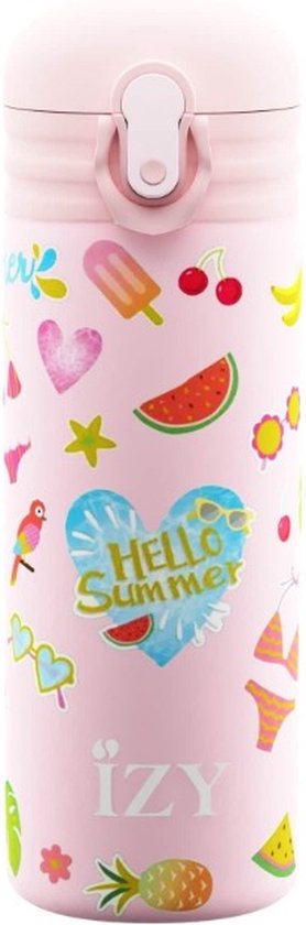 IZY Kids Isoleerfles Pink Summer 350ml - met Stickervel