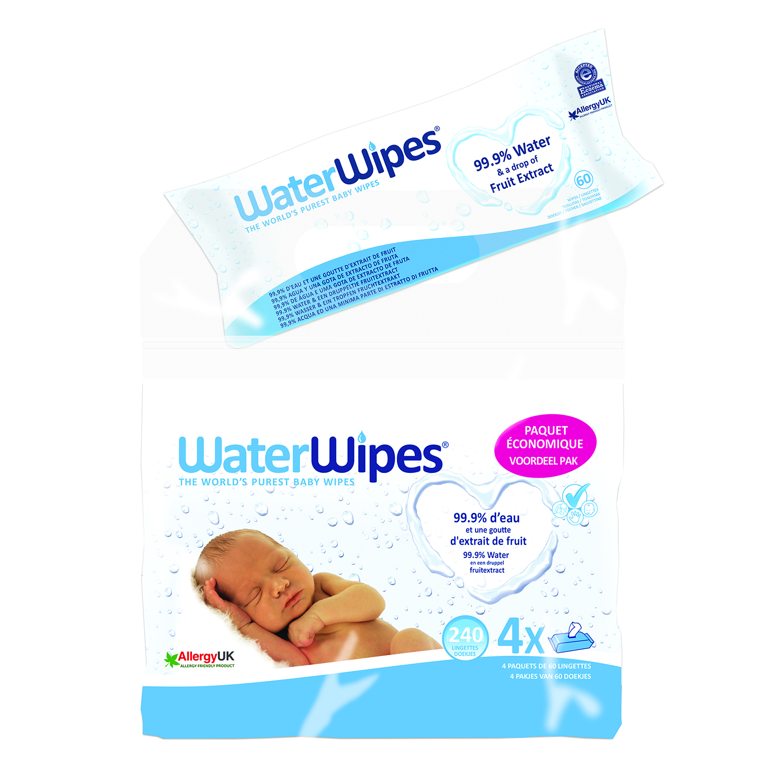 Waterwipes vochtige doekjes Puur 240 stuks - 99.9% Water