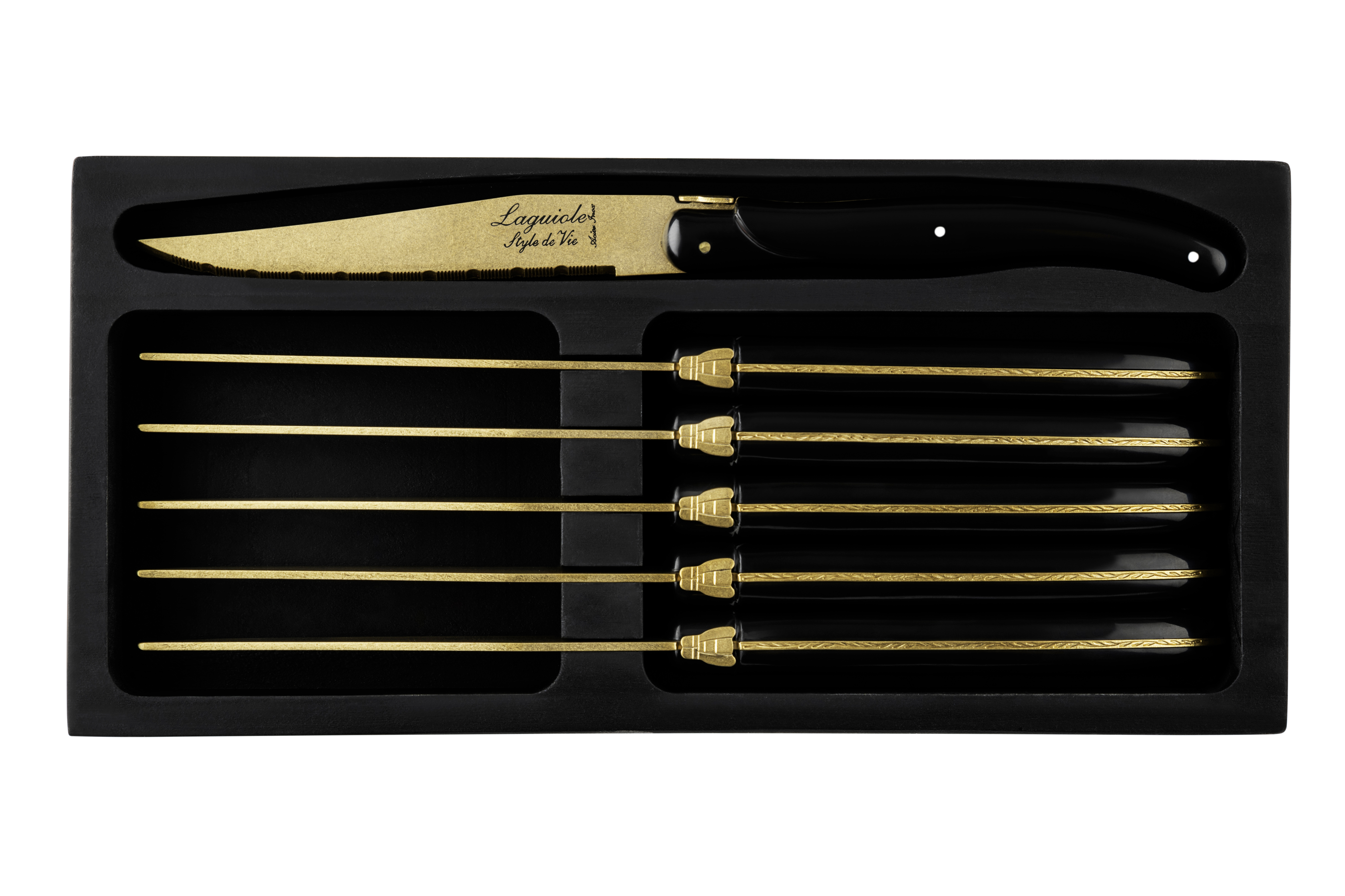 Laguiole Steakmes Prestige Line Gold set 6 stuks - Stonewash