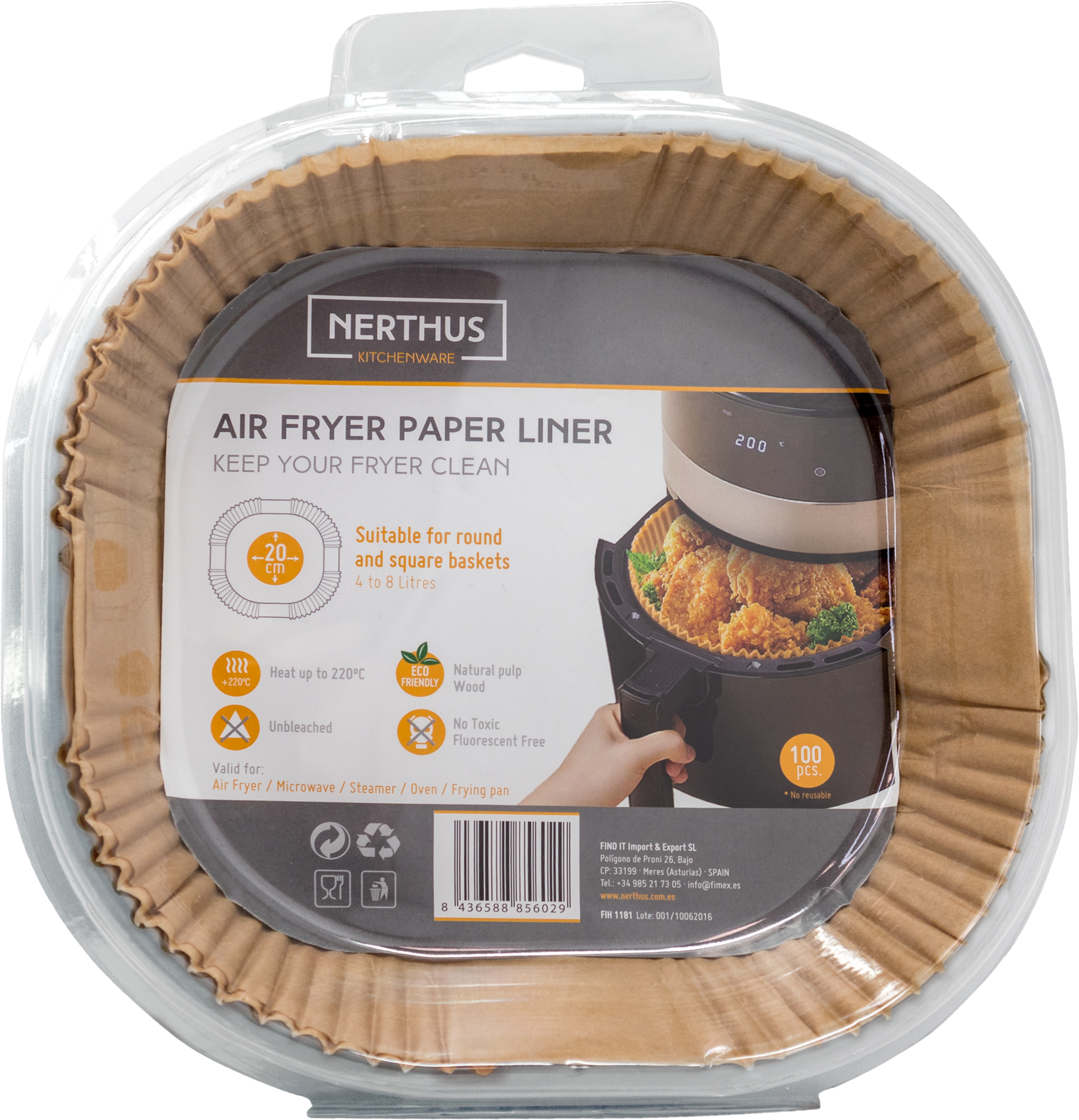 Nerthus Bakje voor Airfryer 20x20 cm in Bakpapier set 100 stuks