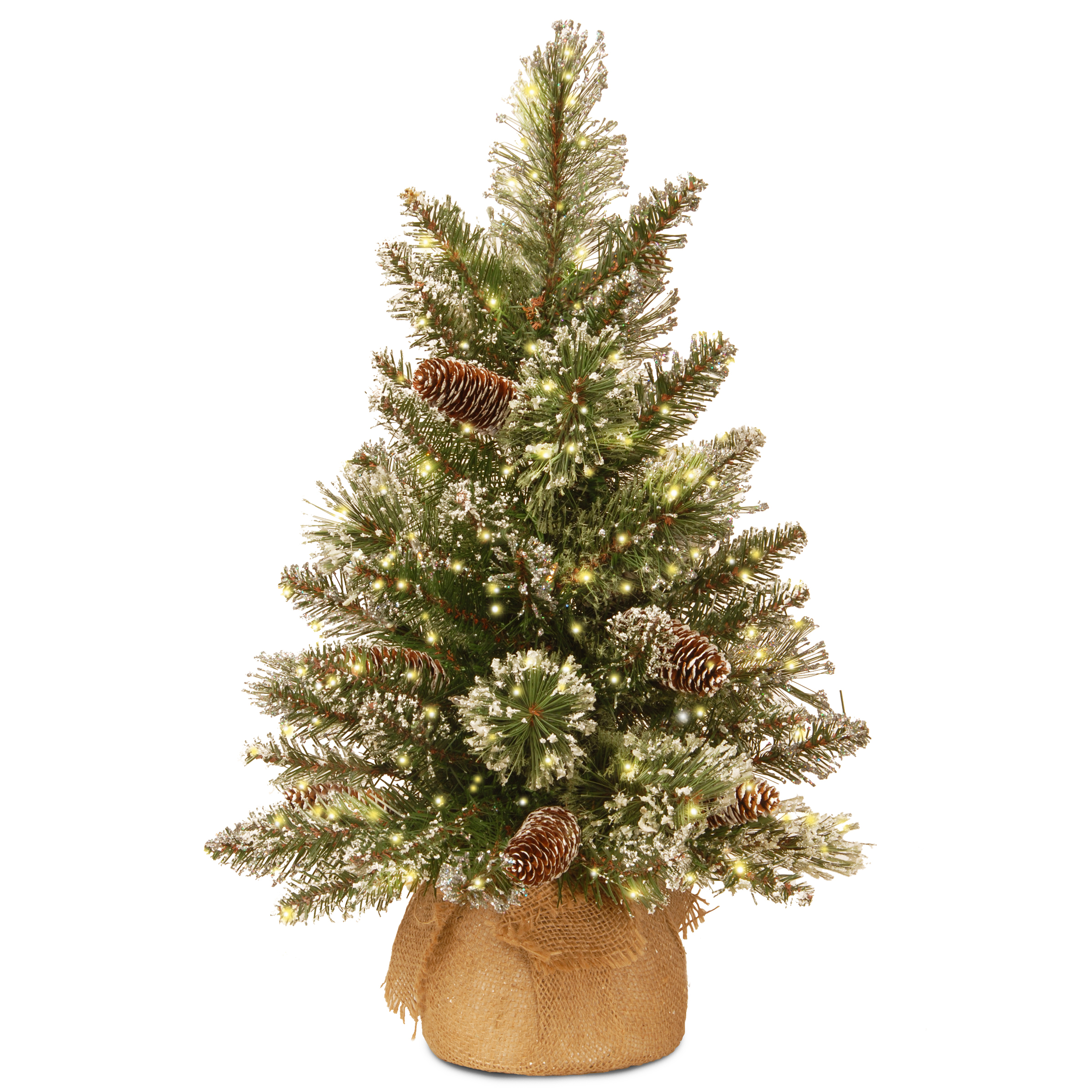 Kerstboom Glittery Bristle LED 61x43 cm - 56 Tips - 15 leds - PVC - in Jute Zak