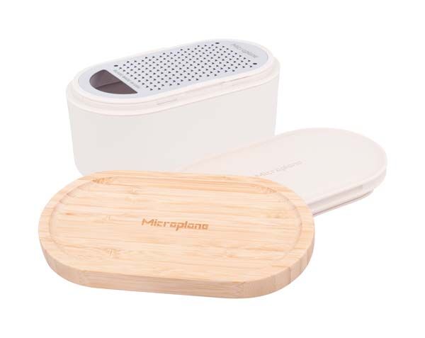 Microplane Container Rasp Cashmere/Bamboe - Rasp RVS en Kunststof Opvangcontainer