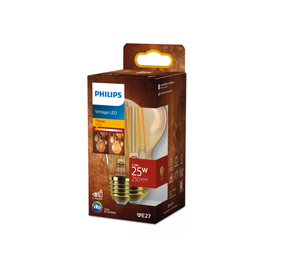 Philips LED Standaard Lamp A60 Filament Gold E27 3.1W 250lm 1800K