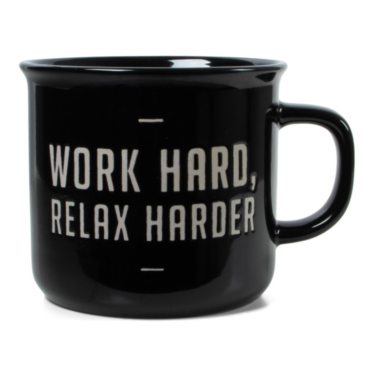 JENS Living Mok Retro Black 285ml - Keramiek - Work Hard, Relax Harder - 9.3x8 cm