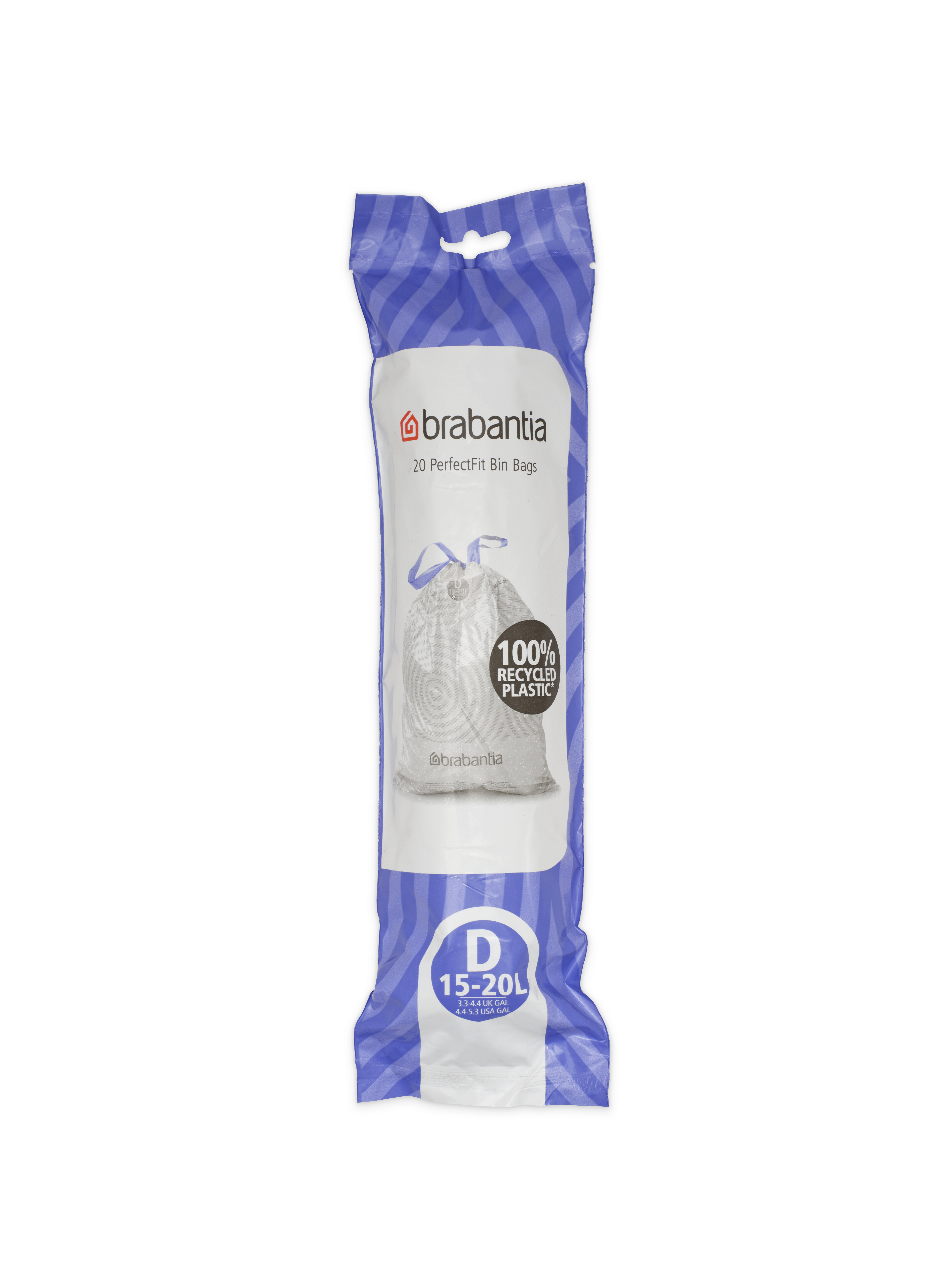 Brabantia Afvalzakken 15-20l Perfectfit Recycled Code D 20 stuks - met Trekbandsluiting - 100% Recycled