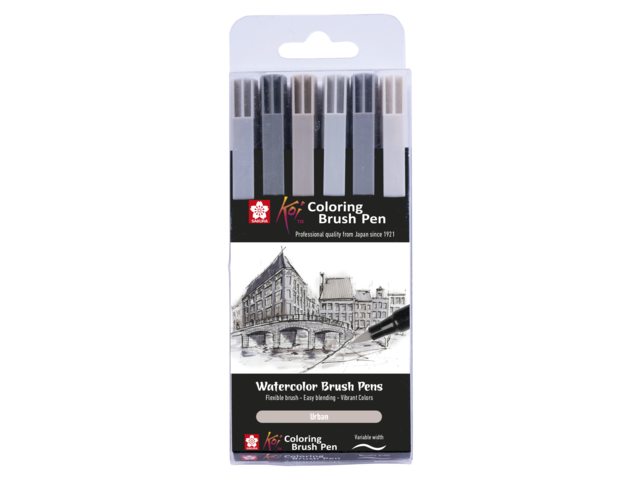 Sakura Koi Brushpennen met Penseelpunt 6 Grijstinten
